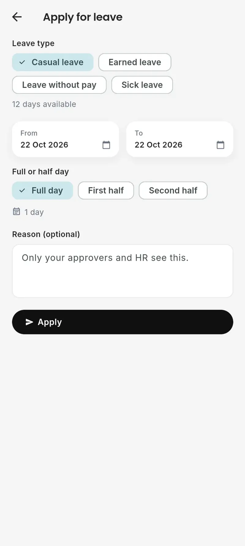 Applying for leave on a phone